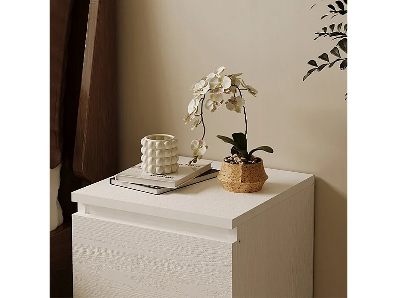 TABLE DE CHEVET POUR CHAMBRE À COUCHER OU SALON, 2 TIROIRS, STYLE LOFT, BLANC, MODERNE