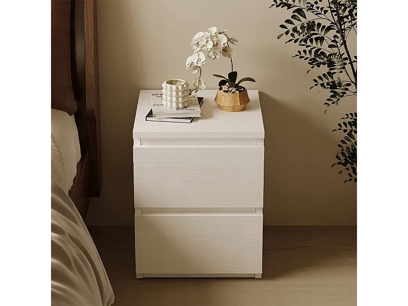 TABLE DE CHEVET POUR CHAMBRE À COUCHER OU SALON, 2 TIROIRS, STYLE LOFT, BLANC, MODERNE