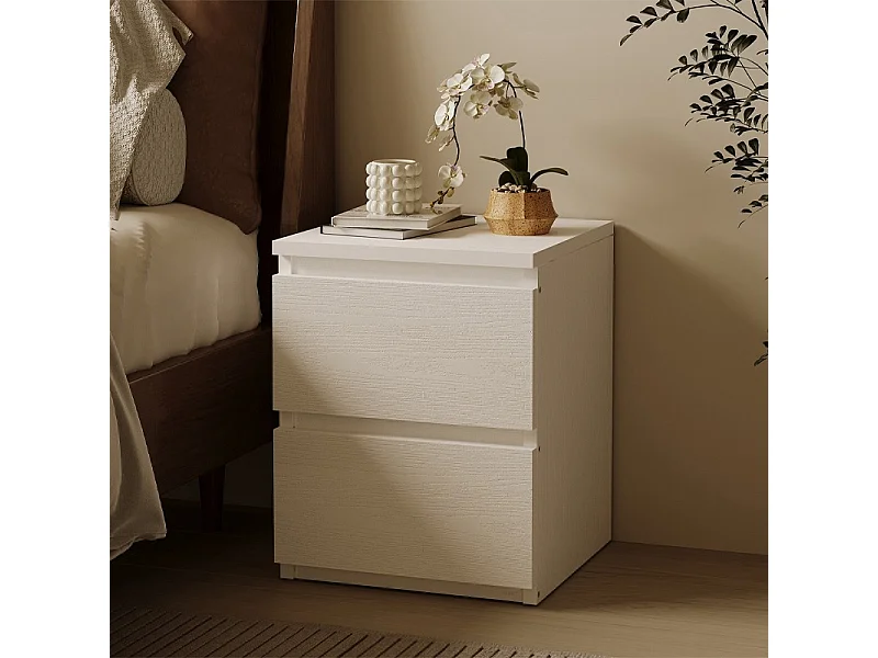 TABLE DE CHEVET POUR CHAMBRE À COUCHER OU SALON, 2 TIROIRS, STYLE LOFT, BLANC, MODERNE