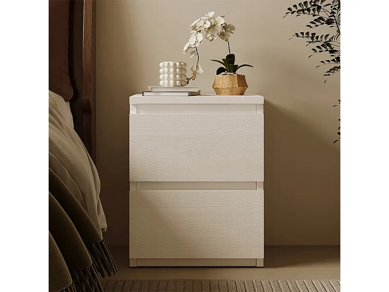 TABLE DE CHEVET POUR CHAMBRE À COUCHER OU SALON, 2 TIROIRS, STYLE LOFT, BLANC, MODERNE
