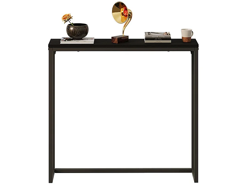 Mesa lateral preta tipo consola para o hall de entrada, espaçosa, alta, com prateleira, 80 cm