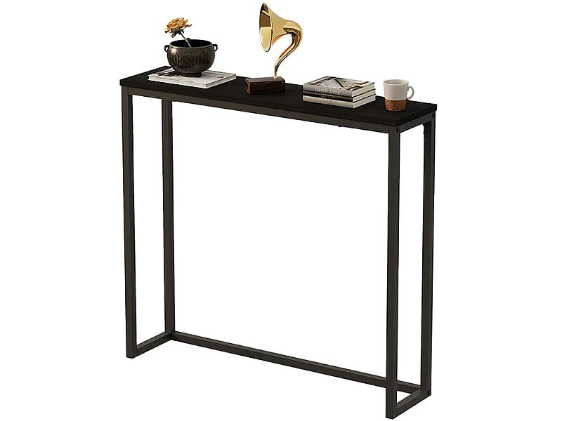 Mesa lateral preta tipo consola para o hall de entrada, espaçosa, alta, com prateleira, 80 cm