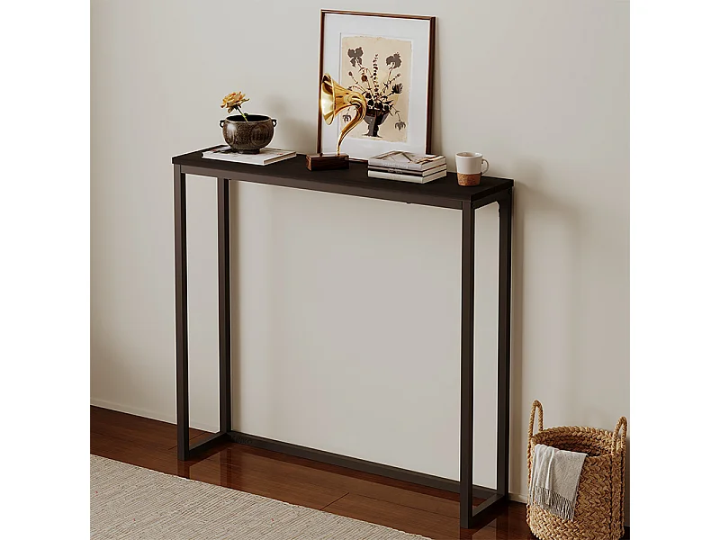 Mesa lateral preta tipo consola para o hall de entrada, espaçosa, alta, com prateleira, 80 cm