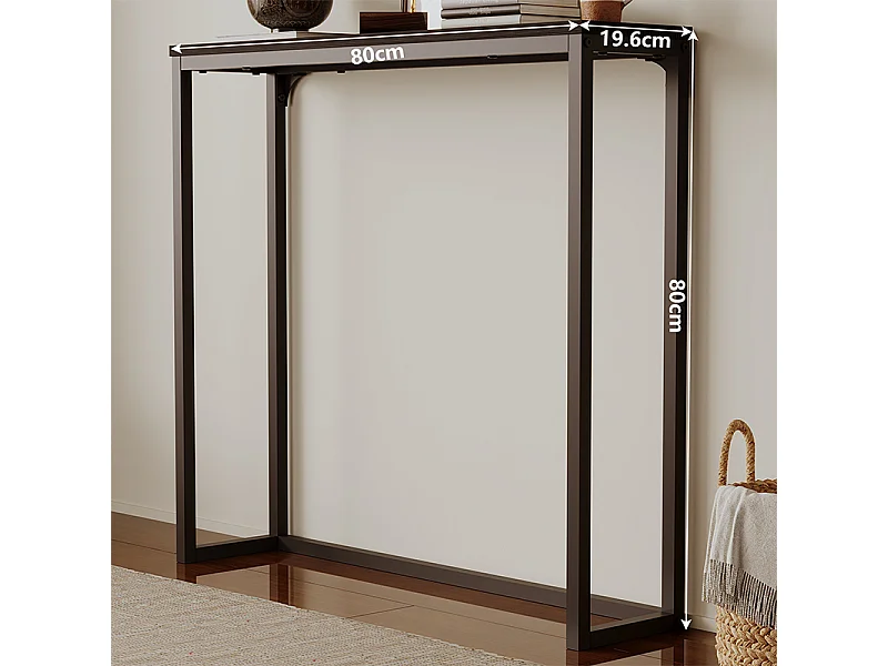 Mesa lateral preta tipo consola para o hall de entrada, espaçosa, alta, com prateleira, 80 cm