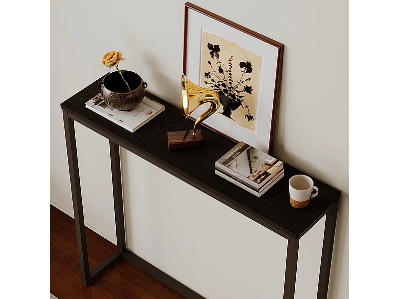 Mesa lateral preta tipo consola para o hall de entrada, espaçosa, alta, com prateleira, 80 cm