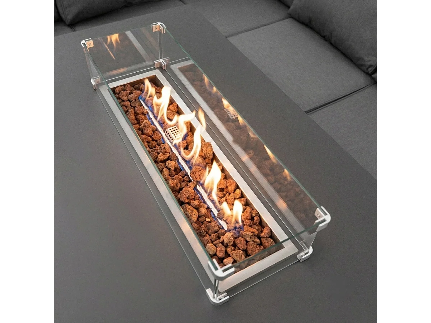 Aluminium 7-zits loungeset - grijze tuinset - hoekbank, stoelen, vuurtafel
