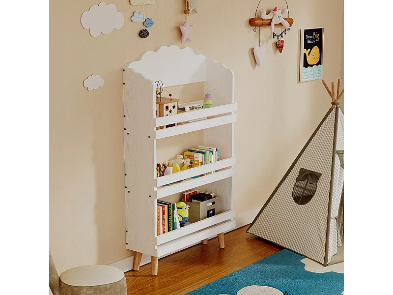 Étagère « nuage » à 3 étagères pour jouets et livres, blanche, pour enfants