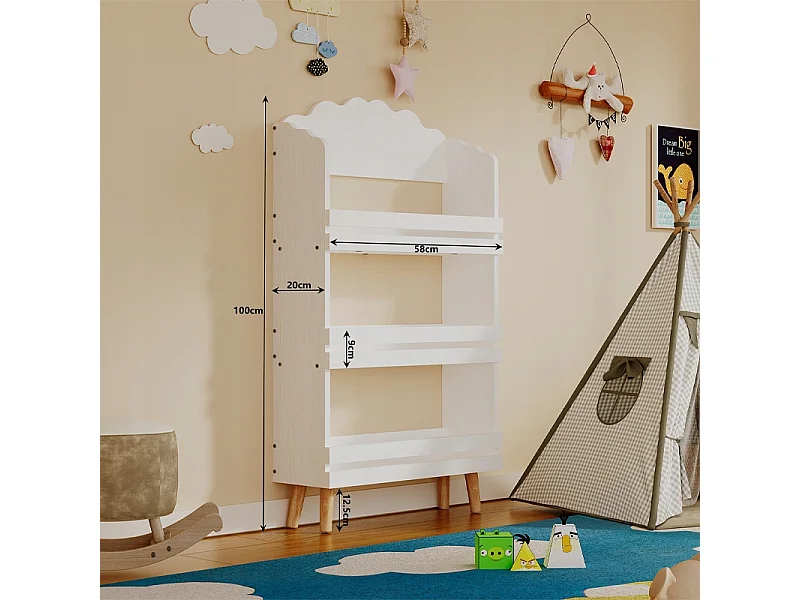 Étagère « nuage » à 3 étagères pour jouets et livres, blanche, pour enfants