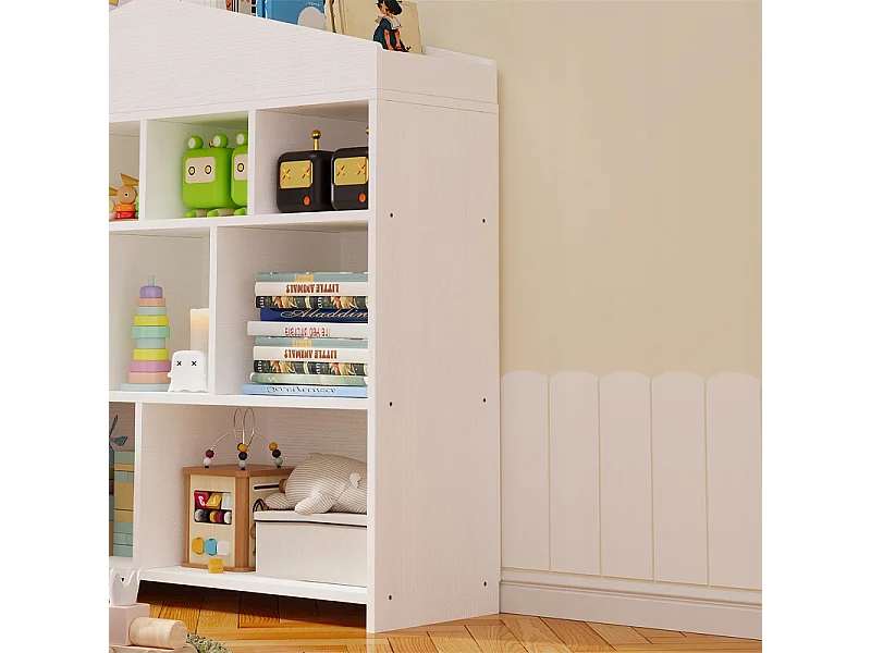 Étagère blanche pour enfants : jouets, livres, accessoires, rangement à 9 compartiments