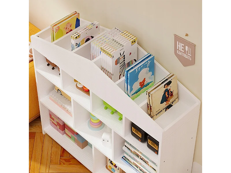 Étagère blanche pour enfants : jouets, livres, accessoires, rangement à 9 compartiments