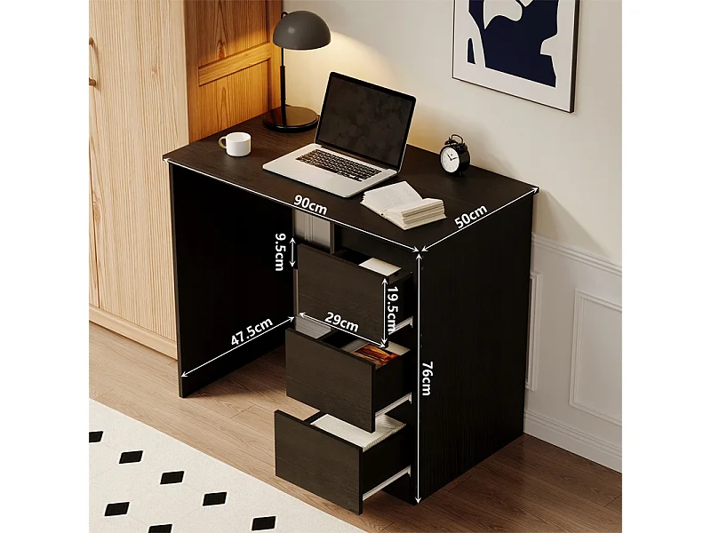 Zwart, modern computerbureau voor jongeren met lades in loftstijl