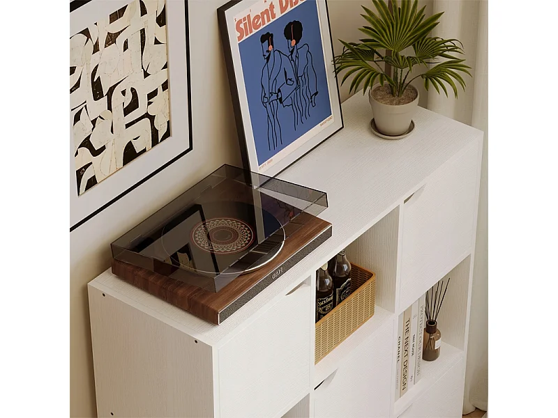 Estante, armário e cómoda com 9 prateleiras, cómoda quadrada com portas, branca, moderna, estilo loft
