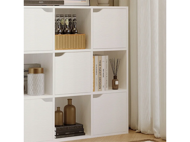 Estante, armário e cómoda com 9 prateleiras, cómoda quadrada com portas, branca, moderna, estilo loft