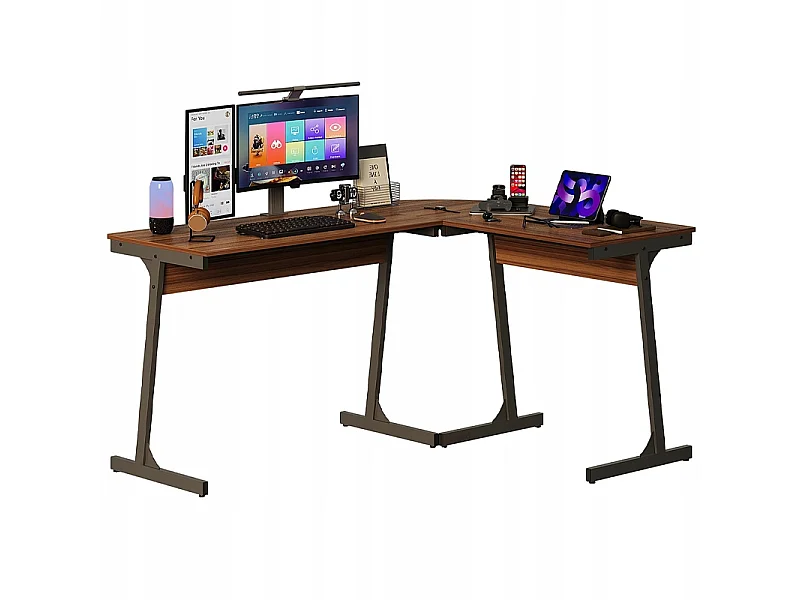 Secretária de canto para computador, estilo industrial moderno, castanho escuro, estilo loft, 148 cm