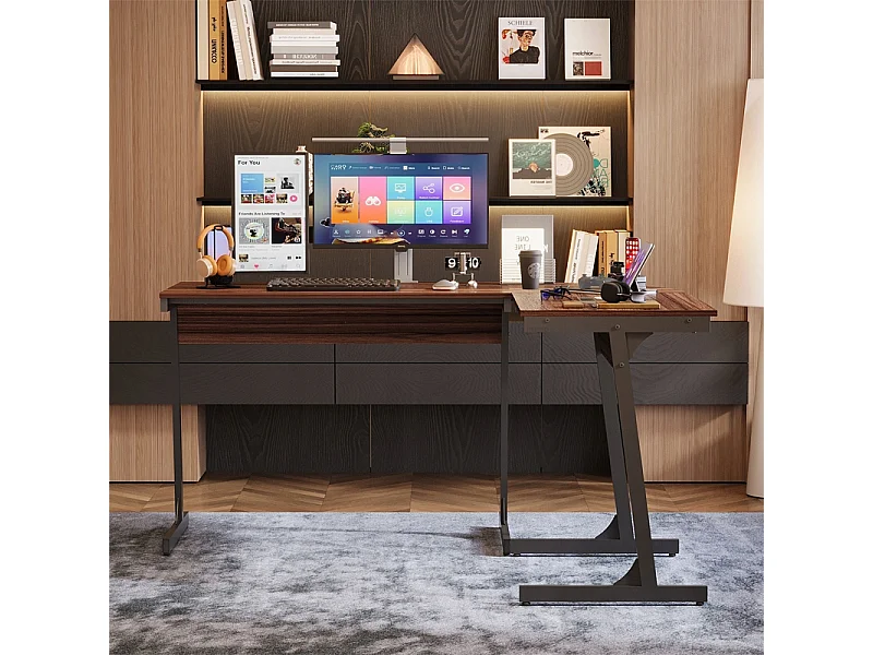 Secretária de canto para computador, estilo industrial moderno, castanho escuro, estilo loft, 148 cm