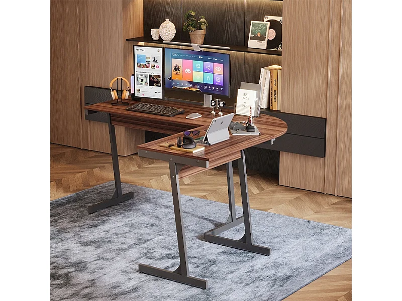 Secretária de canto para computador, estilo industrial moderno, castanho escuro, estilo loft, 148 cm