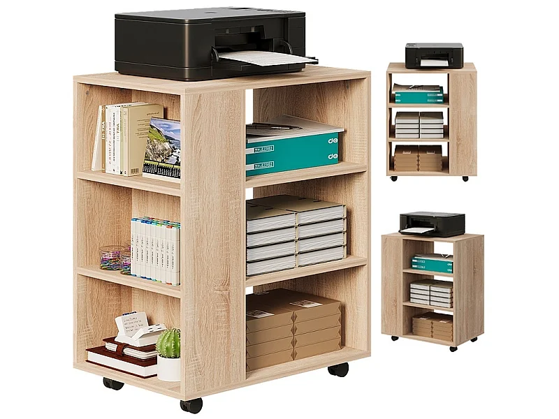 Mesa multifuncional para impressora, estante com rodízios, prateleira, armário, castanho claro