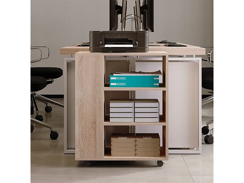 Mesa multifuncional para impressora, estante com rodízios, prateleira, armário, castanho claro