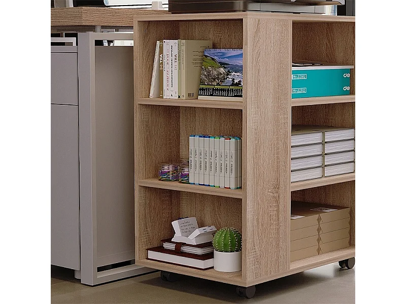 Mesa multifuncional para impressora, estante com rodízios, prateleira, armário, castanho claro