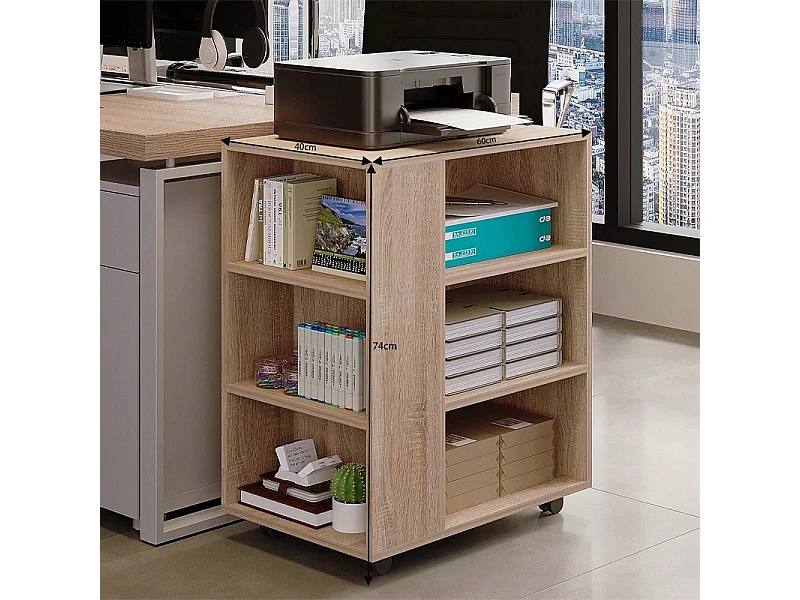 Mesa multifuncional para impressora, estante com rodízios, prateleira, armário, castanho claro