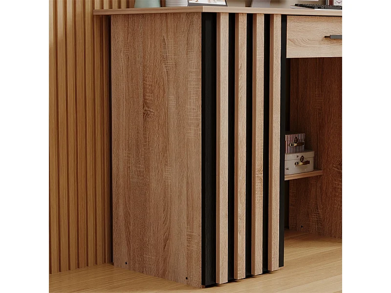 Modern computerbureau met lamellenplank en 4 lades, loftstijl, 120 cm