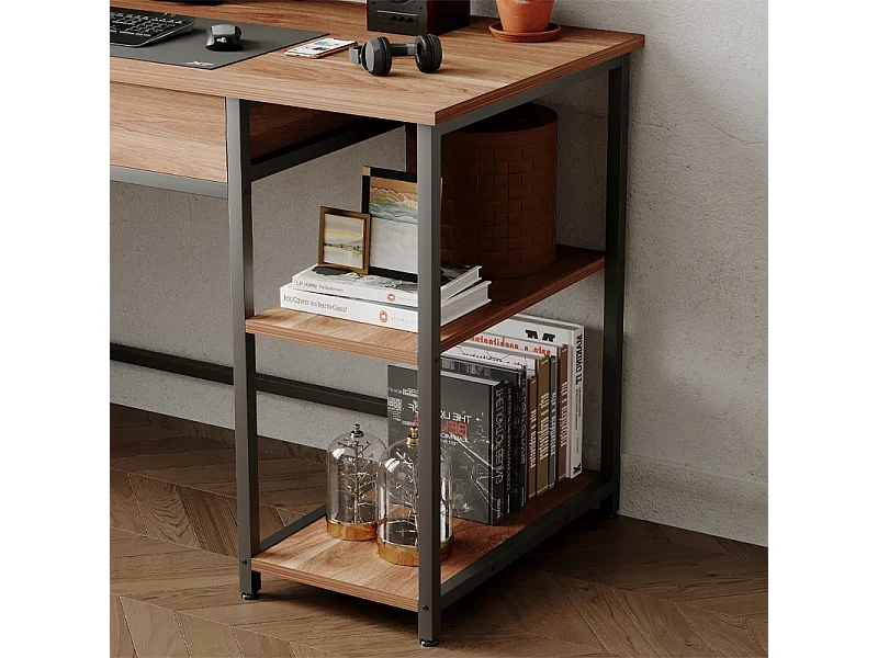 Industrieel loft-computerbureau in lichtbruin met lade en planken, 120 cm