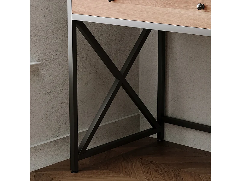 Industrieel loft-computerbureau in lichtbruin met lade en planken, 120 cm
