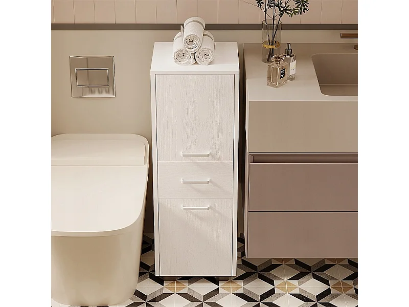 Mobile a colonna a 2 ante con cassetto, funzionale e moderno in stile loft, bianco