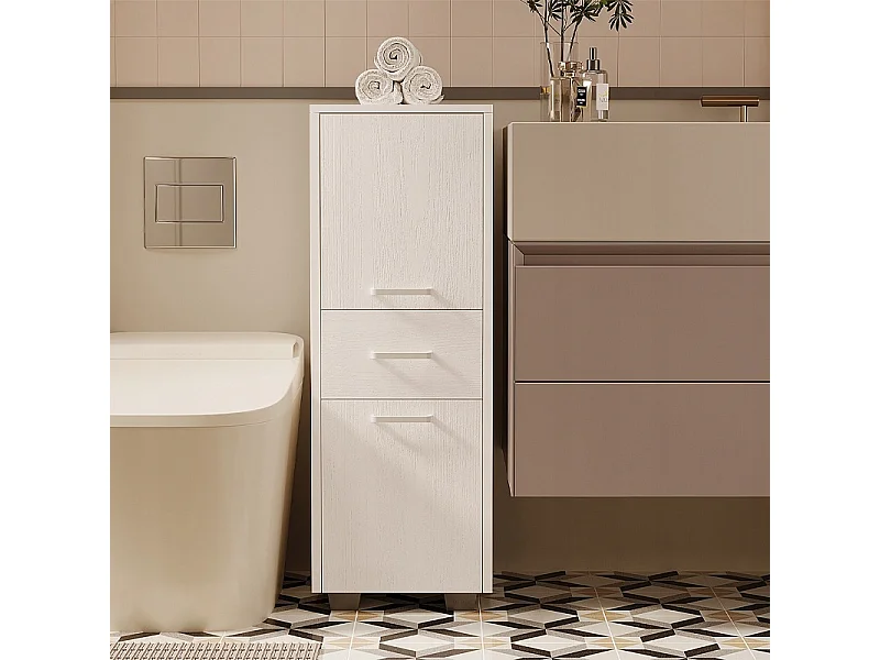 Mobile a colonna a 2 ante con cassetto, funzionale e moderno in stile loft, bianco