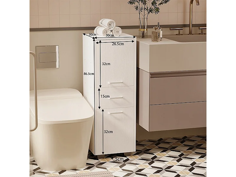 Mobile a colonna a 2 ante con cassetto, funzionale e moderno in stile loft, bianco
