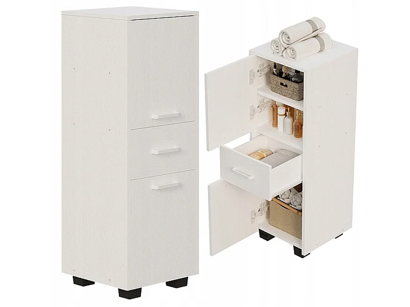 Mobile a colonna a 2 ante con cassetto, funzionale e moderno in stile loft, bianco
