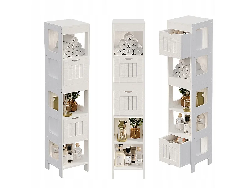 Mobile da bagno a colonna con cassetti, bianco, alto, con ripiani, stile loft moderno, 142 cm