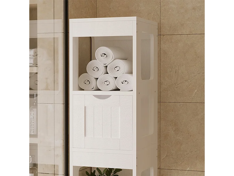 Mobile da bagno a colonna con cassetti, bianco, alto, con ripiani, stile loft moderno, 142 cm