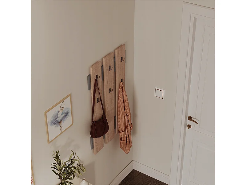 Wandgarderobe aus Sonoma-Eiche mit Loft-Haken für den Flur im skandinavischen Stil