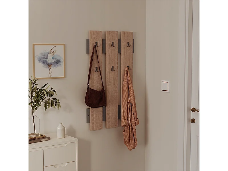 Wandgarderobe aus Sonoma-Eiche mit Loft-Haken für den Flur im skandinavischen Stil