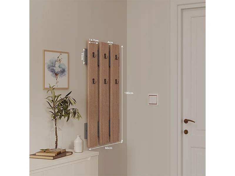 Wandgarderobe aus Sonoma-Eiche mit Loft-Haken für den Flur im skandinavischen Stil