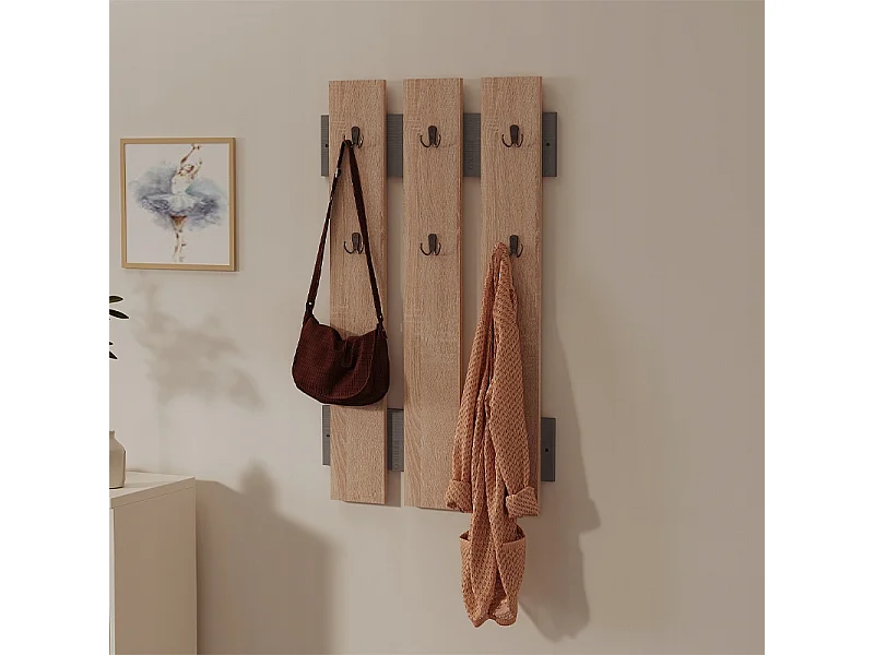 Wandgarderobe aus Sonoma-Eiche mit Loft-Haken für den Flur im skandinavischen Stil