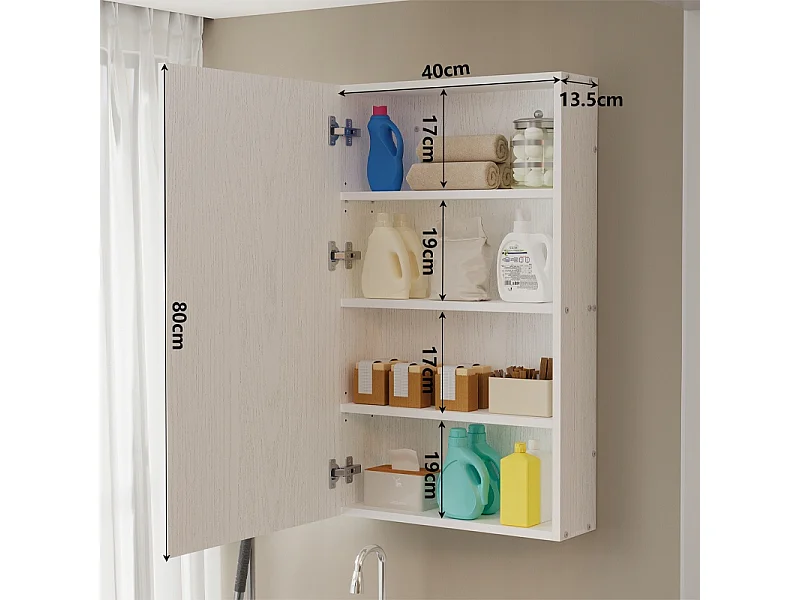Mobile da bagno sospeso bianco con ripiano e montante, da parete, stile loft, moderno, 80 cm