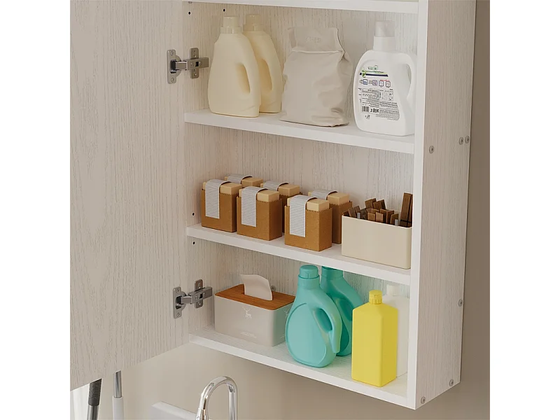 Mobile da bagno sospeso bianco con ripiano e montante, da parete, stile loft, moderno, 80 cm