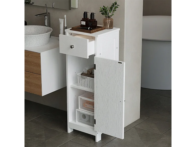 Mobile da bagno a colonna con ante, bianco, alto, 2 ripiani e un cassetto, stile loft, 87 cm