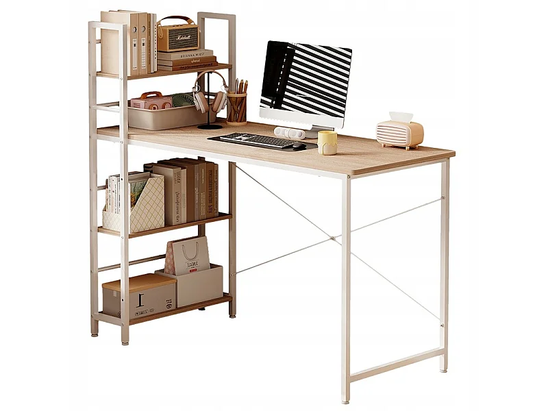 Bureau pour adolescent avec étagère, étagères pour ordinateur, brun clair, style loft moderne