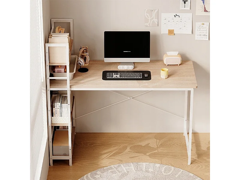 Bureau pour adolescent avec étagère, étagères pour ordinateur, brun clair, style loft moderne
