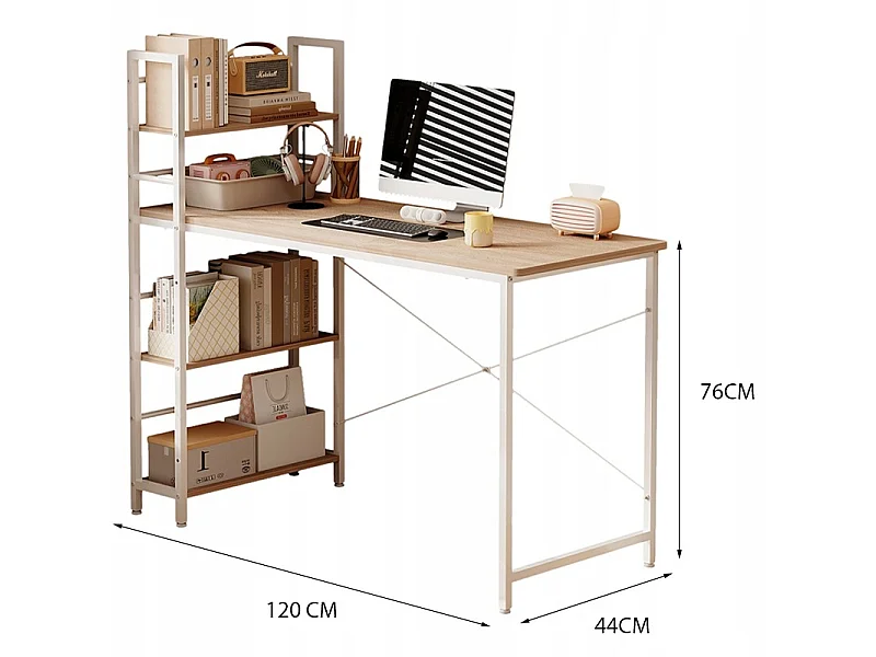 Bureau pour adolescent avec étagère, étagères pour ordinateur, brun clair, style loft moderne