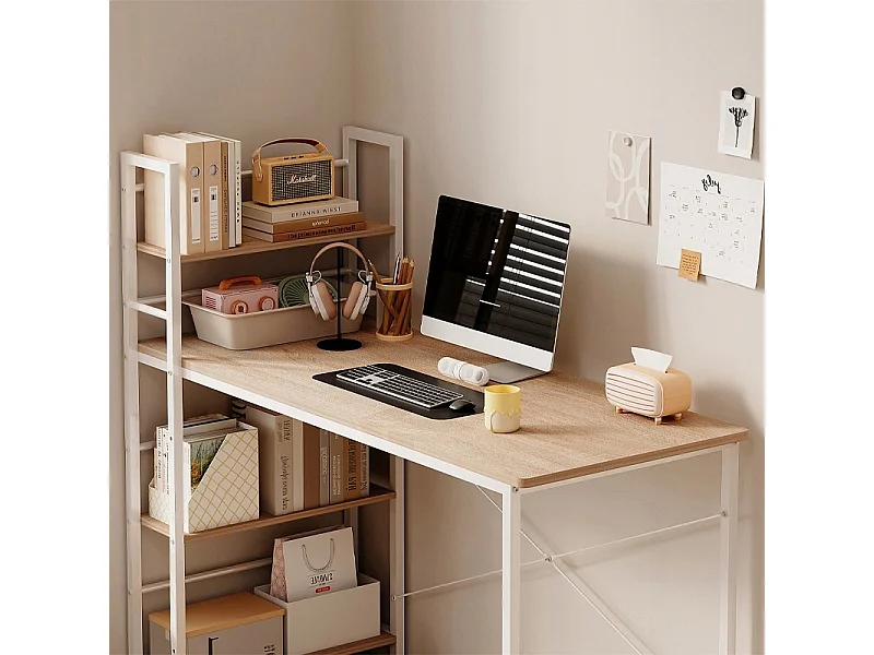 Bureau pour adolescent avec étagère, étagères pour ordinateur, brun clair, style loft moderne