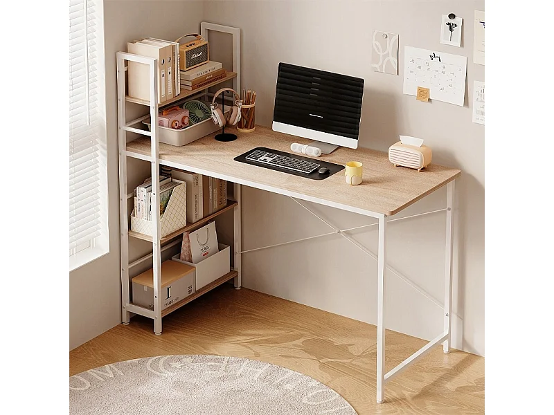 Bureau pour adolescent avec étagère, étagères pour ordinateur, brun clair, style loft moderne