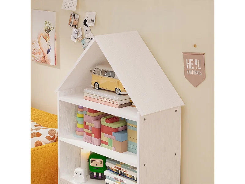 Étagère pour enfants en forme de maisonnette pour ranger jouets, poupées et livres – grande armoire blanche avec étagère de 63 cm