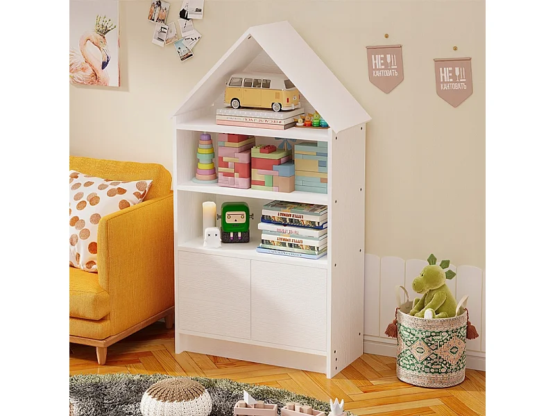 Étagère pour enfants en forme de maisonnette pour ranger jouets, poupées et livres – grande armoire blanche avec étagère de 63 cm