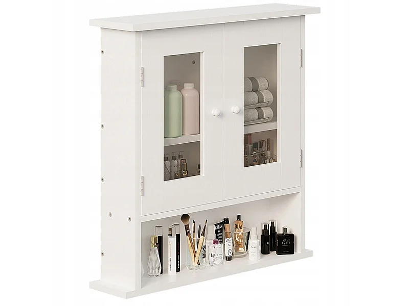 Mobile da bagno sospeso bianco a 2 ante in vetro, stile loft, con ripiani, 58 cm