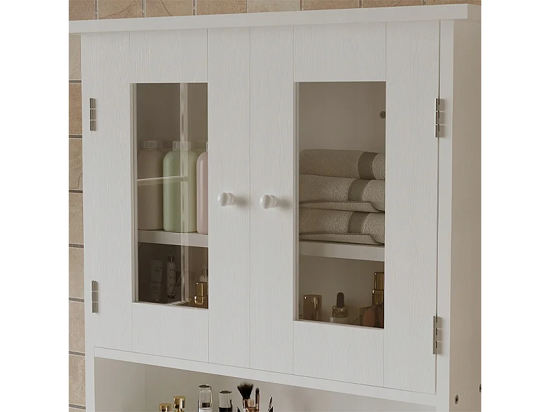 Mobile da bagno sospeso bianco a 2 ante in vetro, stile loft, con ripiani, 58 cm