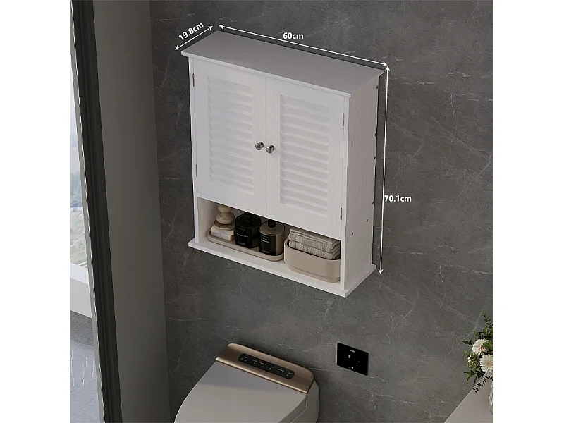 Mobile da bagno sospeso bianco con ripiano e montante, da parete, stile loft, moderno, 70 cm
